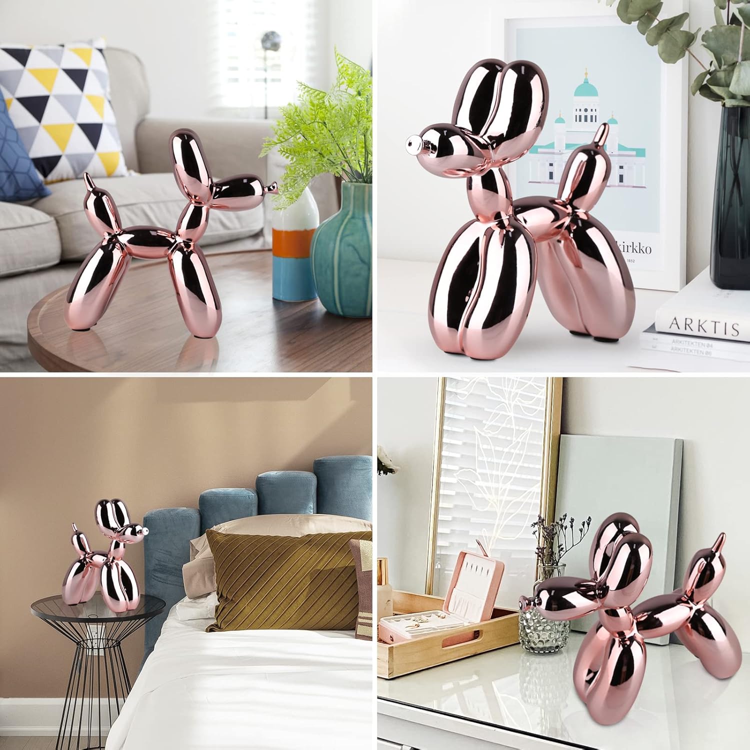 Balloon Dog Sculpture Modern Home Decor Collectible Figurines Funky Statues for Bedroom Trendy Animal Decor for Coffee Table Living Room Decor, 9.8*9.8*3.5inch, Pink