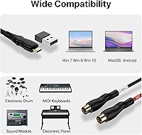 Vista 6 de Cable MIDI, cable de interfaz MIDI a tipo C de 4.5 pies, interfaz MIDI de entrada/salida a adaptador de cable tipo C con indicador para teclado