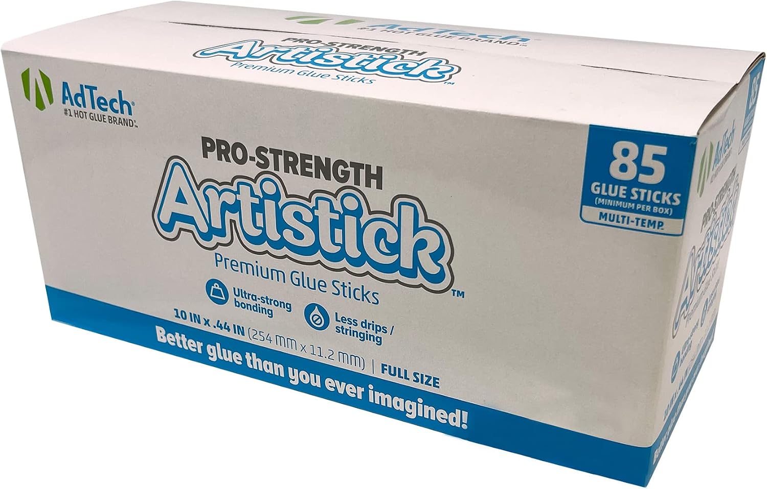 Adtech Hot Glue Sticks, White & Clear, 85 Full Size (10" x 0.44") & 550 Mini Size (4" x 0.28"), Crystal Clear, Multi-Temp, Versatile Material Bonding, Craft, Art, School, Repair, Woodworking