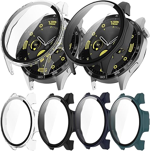 Miniatura 1 de Paquete de 4 fundas rígidas de policarbonato con protector de pantalla de vidrio templado compatible con Huawei Watch GT4 de 1.812 pulgadas (1.811
