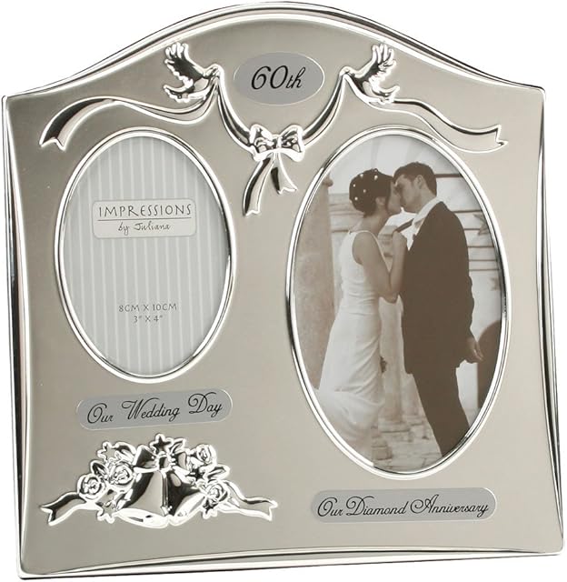 Two Tone Silverplated 60th Diamond Wedding Anniversary Double Photo Frame FS55060