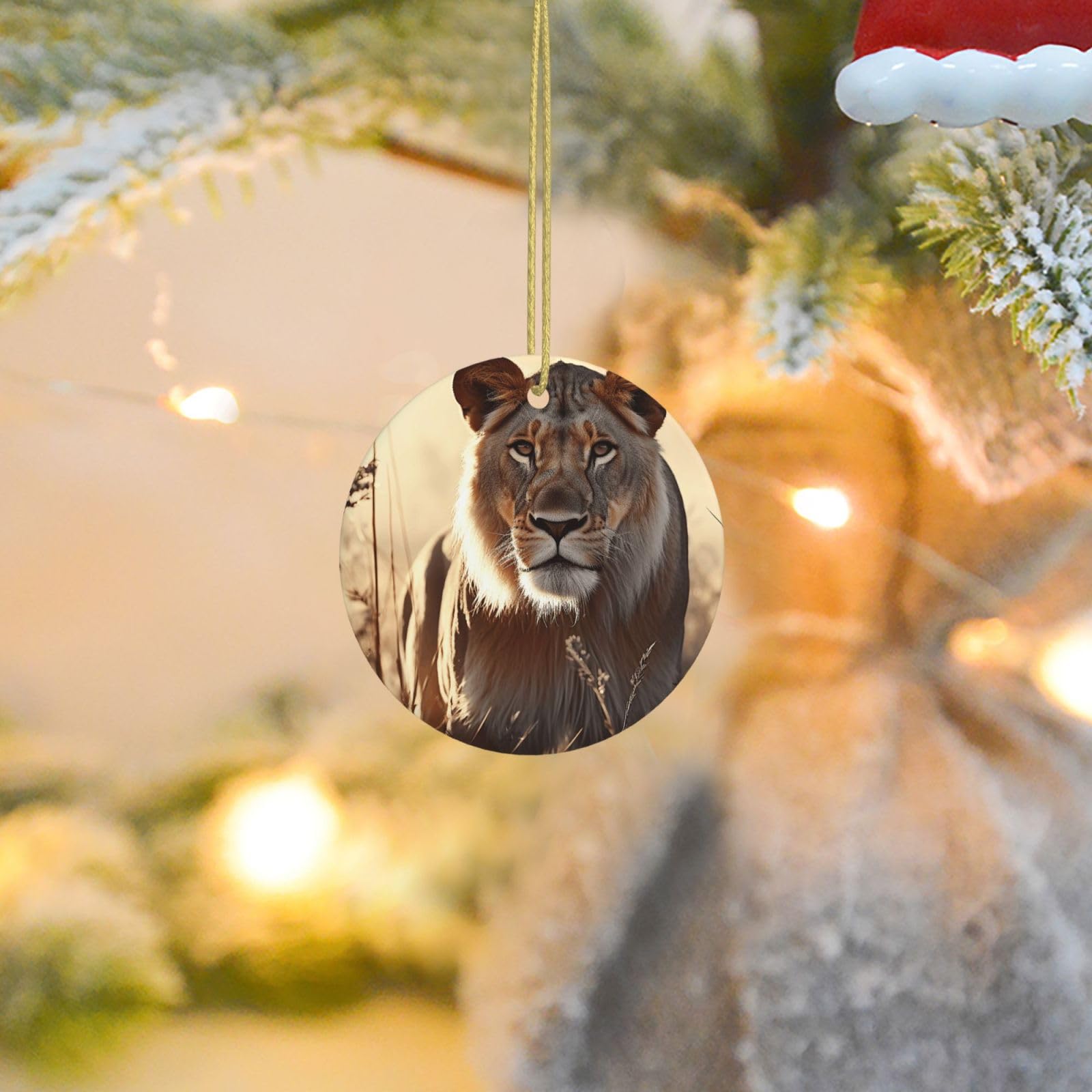 Christmas Tree Ornaments Ceramics Christmas Round Decorations Female Lion Ceramics Ornaments Circle Pentagram Xmas Tree Hanging Pendant for Christmas Tree Party Holiday Home Decor