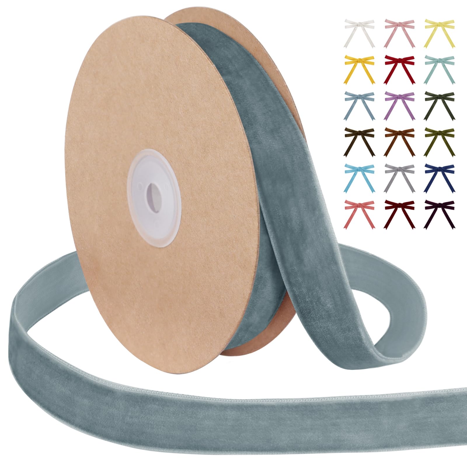 Uiopa Gray Blue Velvet Ribbon, 25mm x 9m Single Face Wrapping Ribbon, Vintage Velvet Ribbons for Gift Wrapping, Wreaths, Wedding, Party, Home Decor, DIY Crafts
