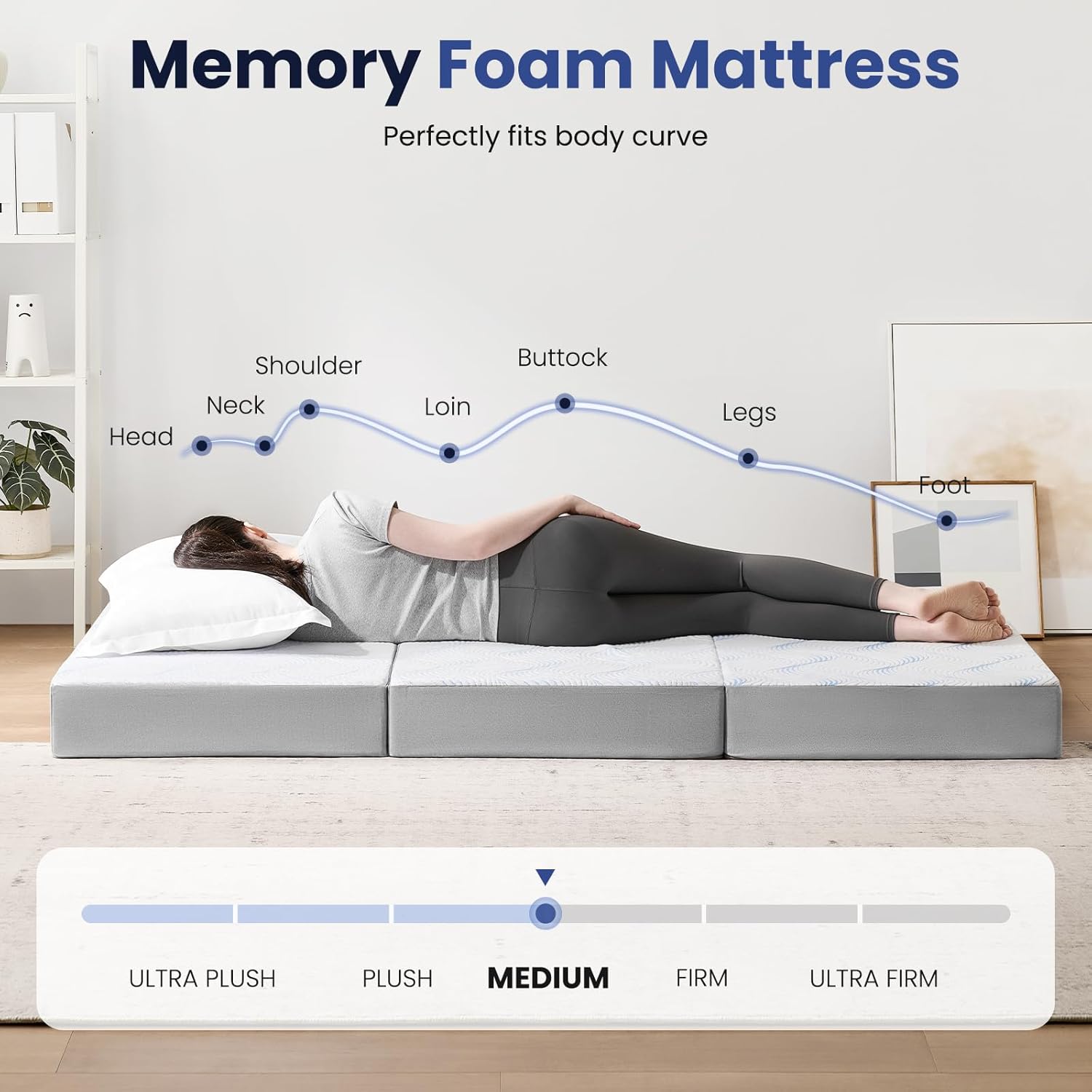Foldable Mattress Queen, 6 Inch Memory Foam Folding Mattress Queen, Trifold Mattress with Breathable & Washable Cover, Portable Mattress for Guest Bed, 78"x58"x6"