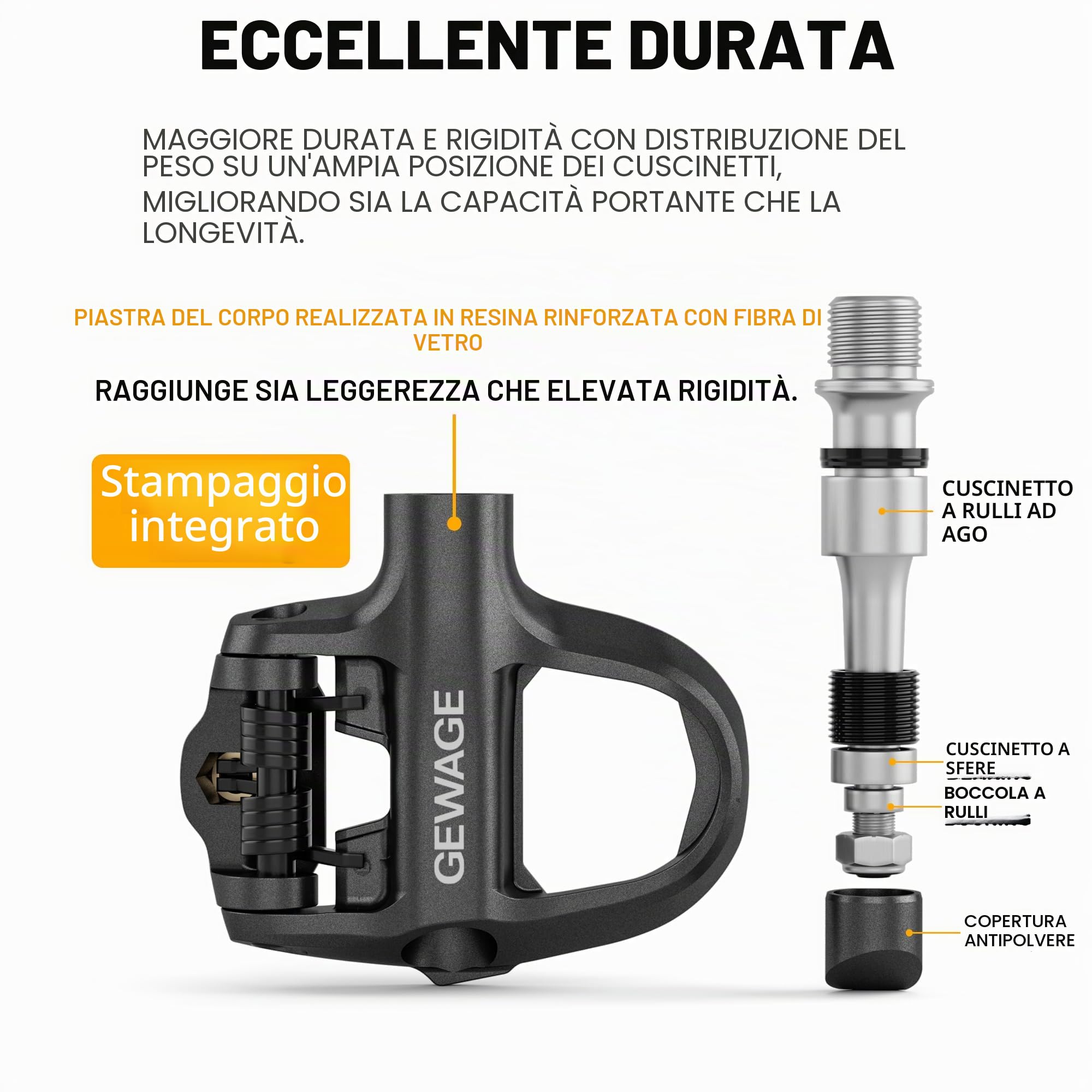 GEWAGE Pedali strada automatici tensione regolabile, corpo composito robusto, piattaforma ampia. Inclusi cleats e accessori. Compatibili Shimano SPD-SL/Look KEO
