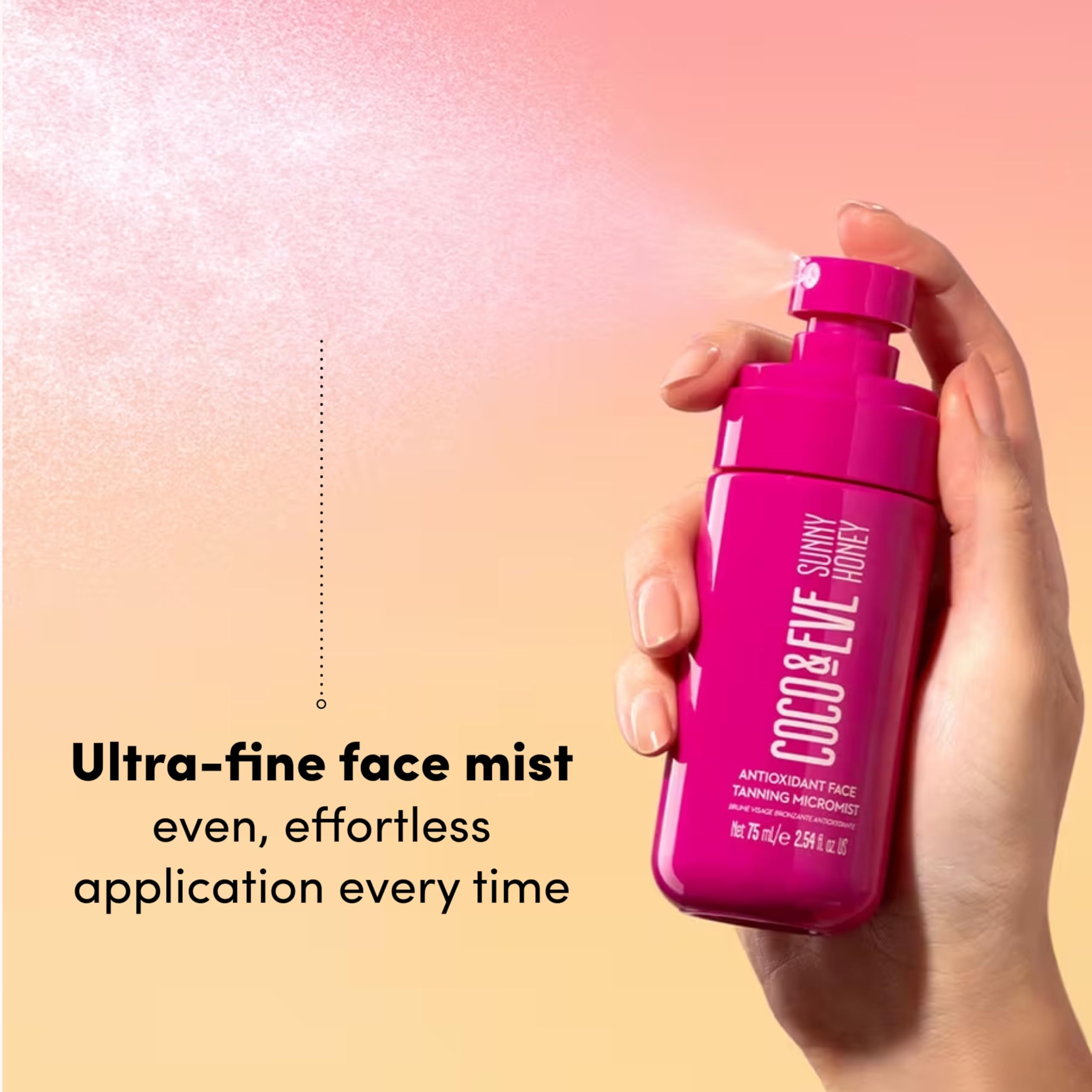 Microbruma de bronceado facial antioxidante Coco & Eve. Bruma facial autobronceadora sin sol con antioxidantes para potenciar la hidratación. Bronceado facial rápido, impecable y sin manchas. (75 ml)