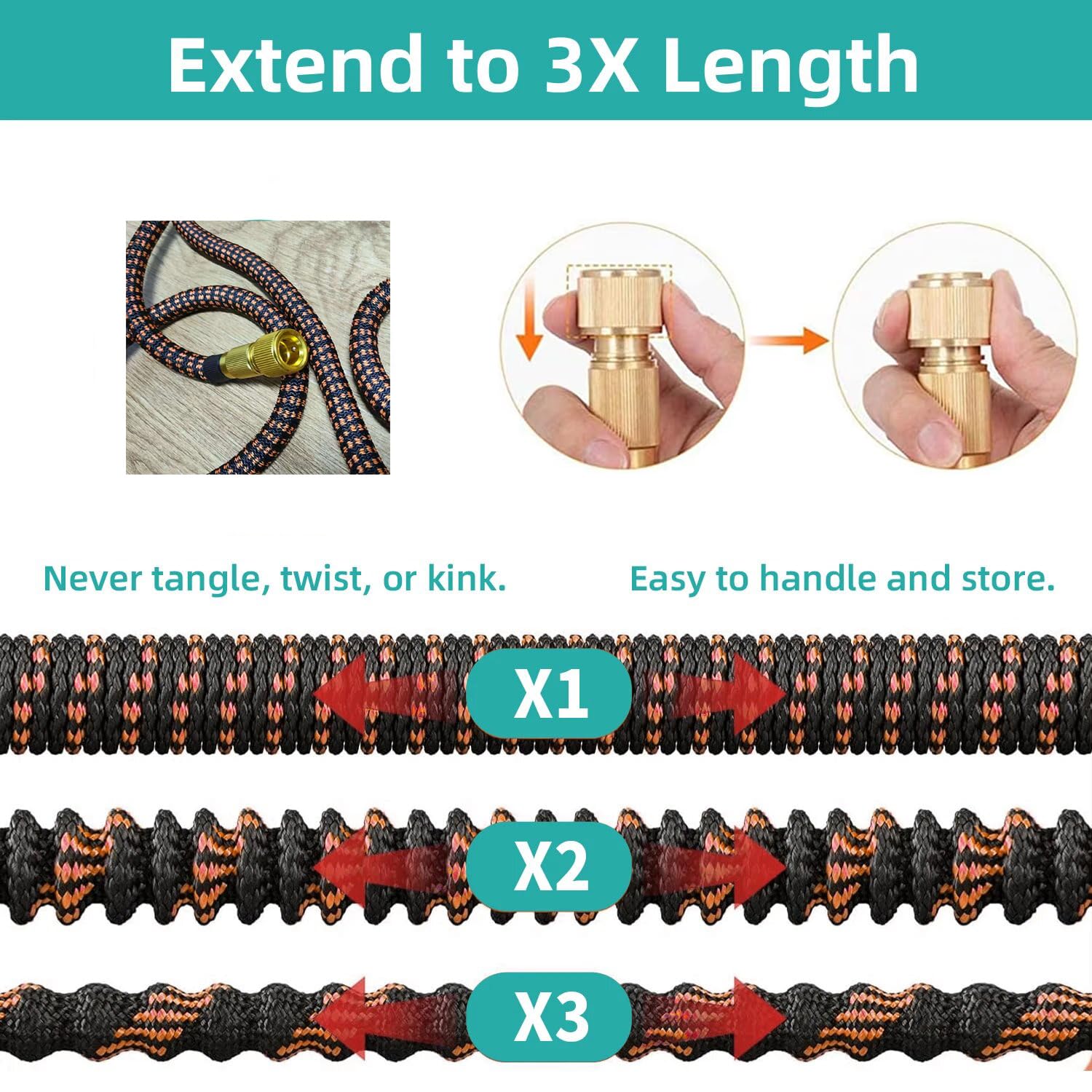 Erweiterbarer Gartenschlauch, 38 m, Schlauch für Garten, flexibler Schlauch mit 10 Funktionen, auslaufsichere Metallschnittstelle, knickfrei, verschleißfest, Schlauch für Autowäsche, Hof, Rasen