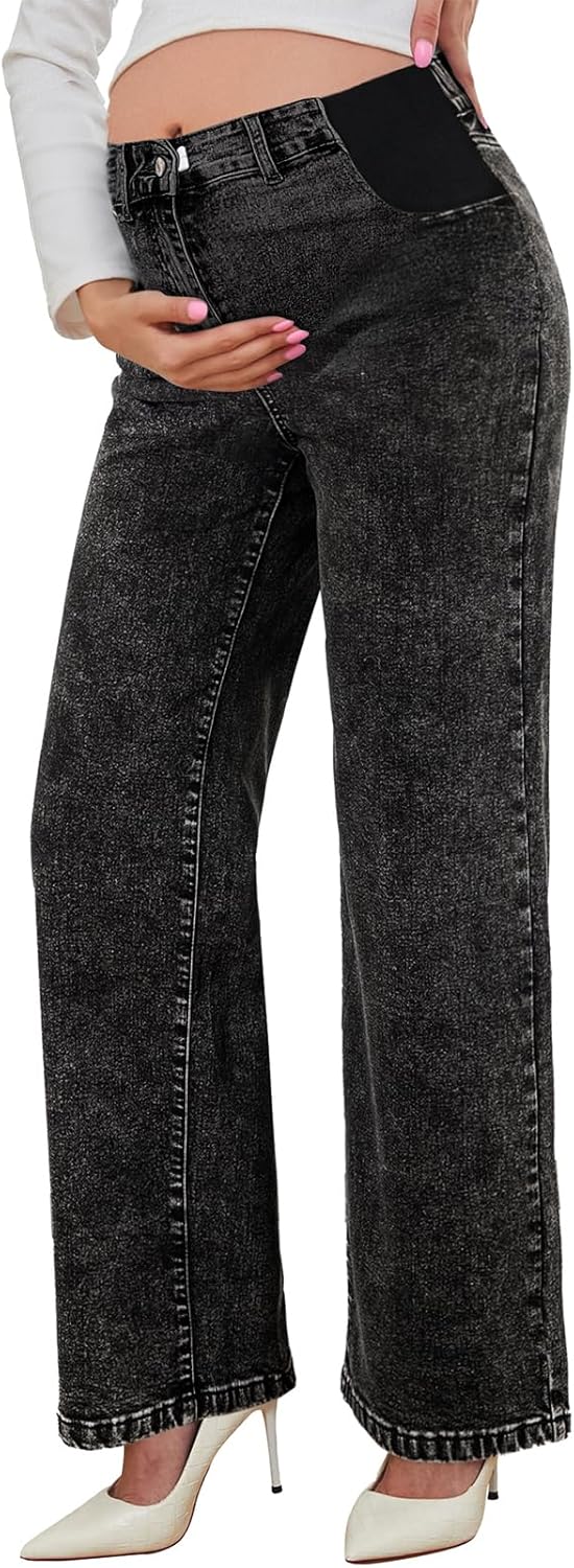 BLENCOT Maternity Jeans for Women High Waist Straight Leg Pregnancy Denim Pants with Pockets