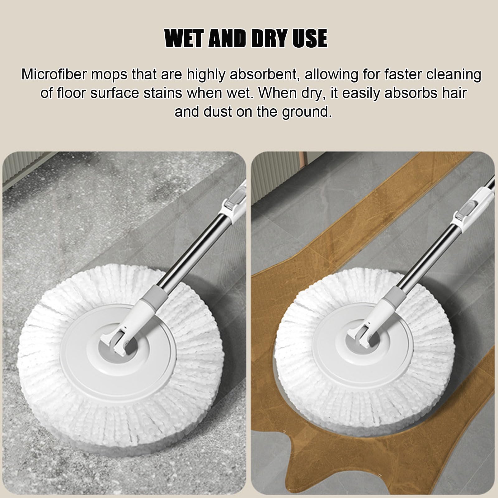 Juego de Cubo y fregona giratoria Cabezal de trapeador de Microfibra Giratorio de 360° con autoescurrido para Pisos de mármol, baldosas de Madera,3 Microfiber Mop Heads