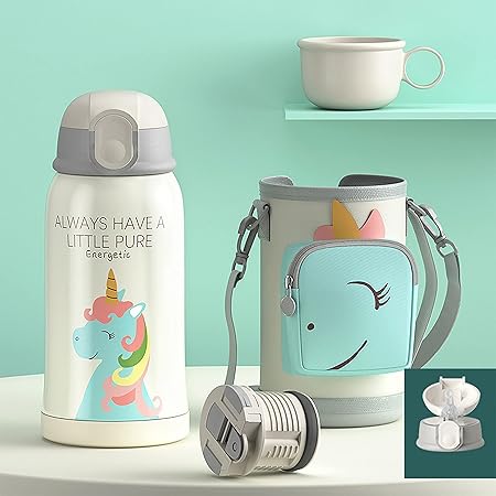 Amazon 水筒 子供 316ステンレス鋼 ストロー ワンタッチ 直飲み 保冷 男の子 女の子 小学生 可愛い 魔法瓶 こども 保温 キッズ サーモス 子ども 恐竜 ユニコーン Wisetec 水筒 マグボトル