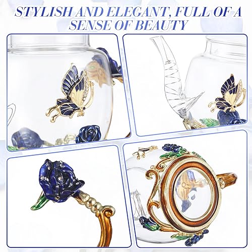 Miniatura 6 de Juego de té floral de 7 piezas para mujer, juego de tetera de flores elegantes para adultos, juego de tetera de cristal, regalo para mamá, fiesta de