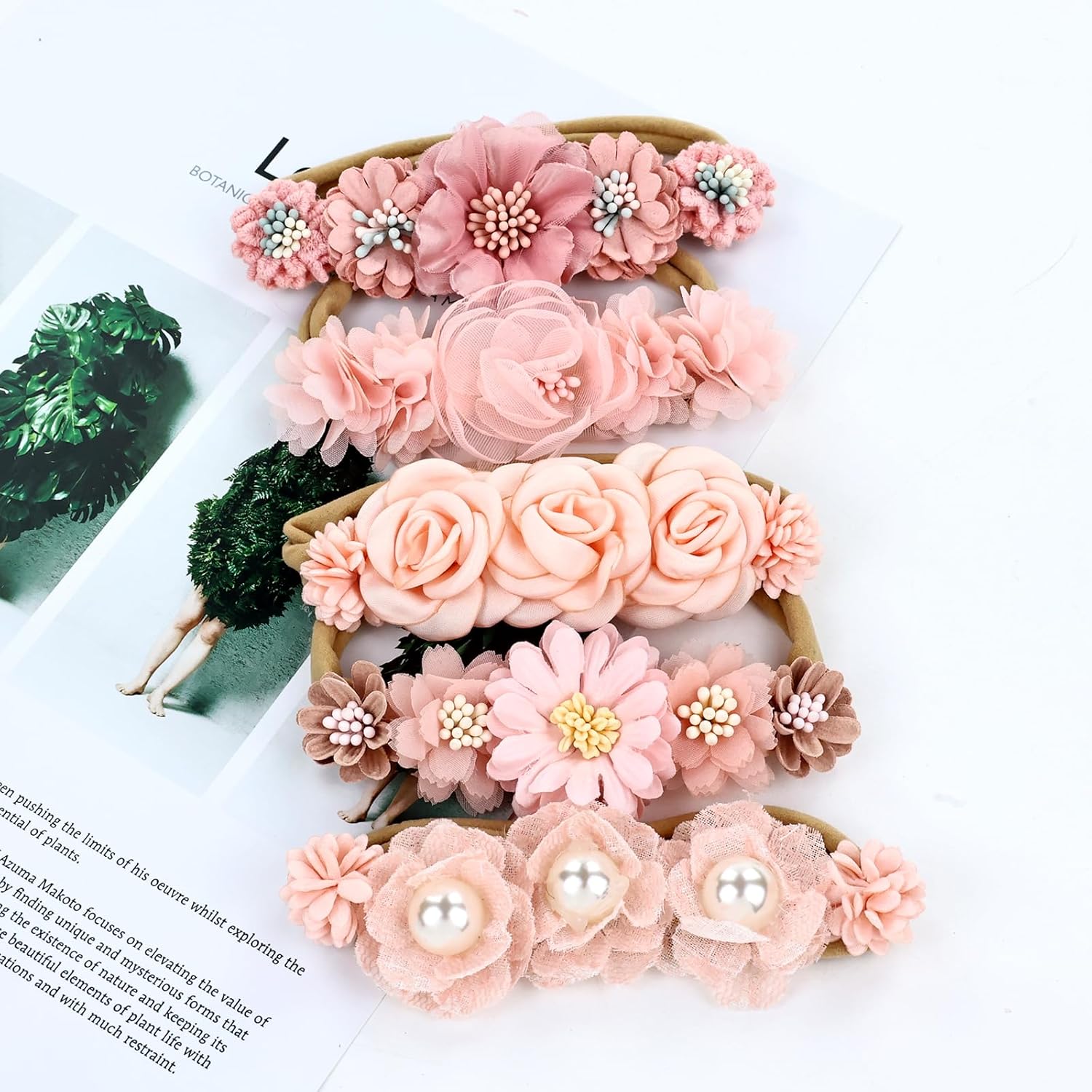 Cinaci 5 Pack Delicate Floral Flower Nylon Headbands Hair Bands Accessories for Baby Girls Newborns Infants Toddlers Kids (5 Pack S10) - Image 7
