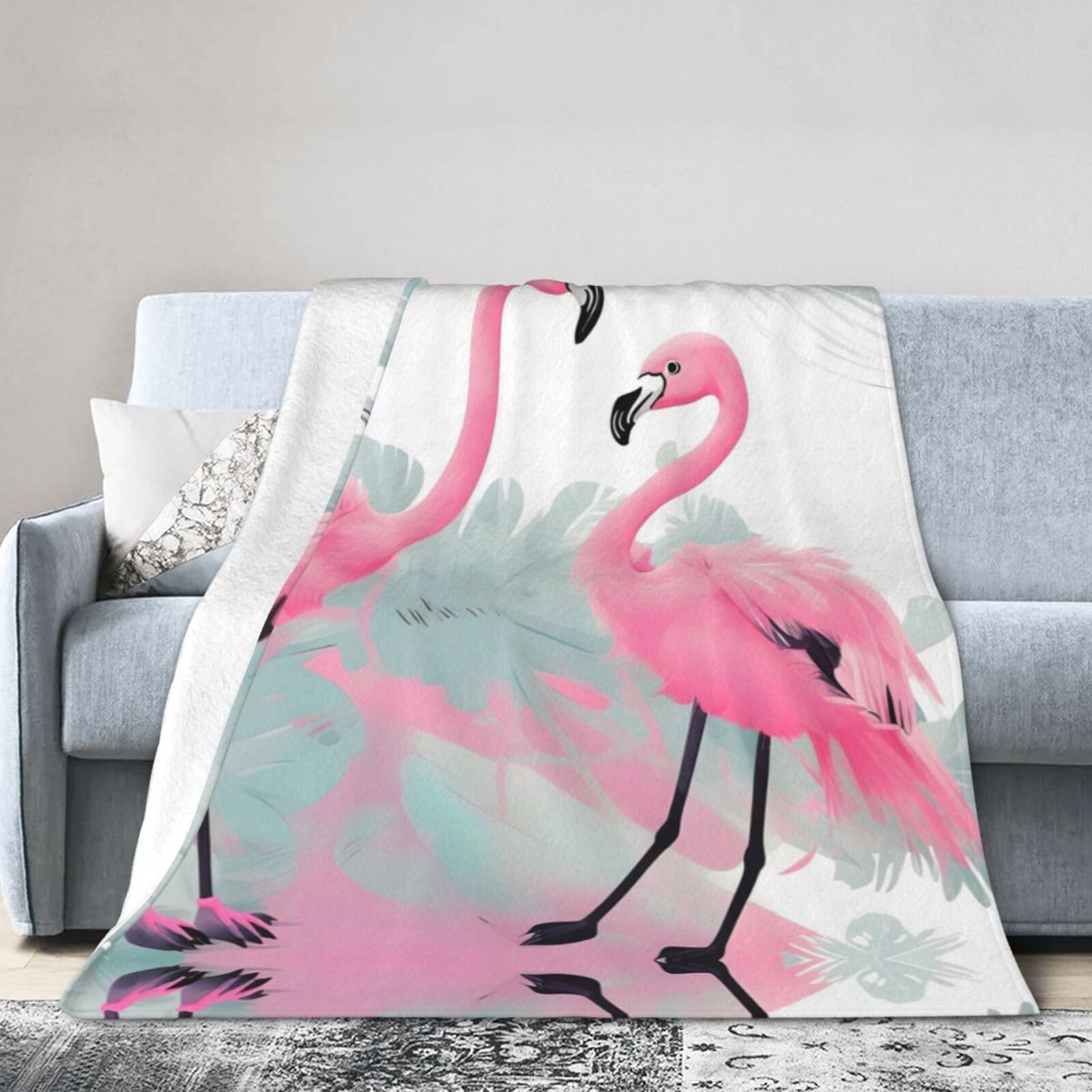 Pink Flamingo 60"x50" Fleece Blanket, Full Size, Super Soft, Suitable for Bed, Sofa, Camping, All Seasons