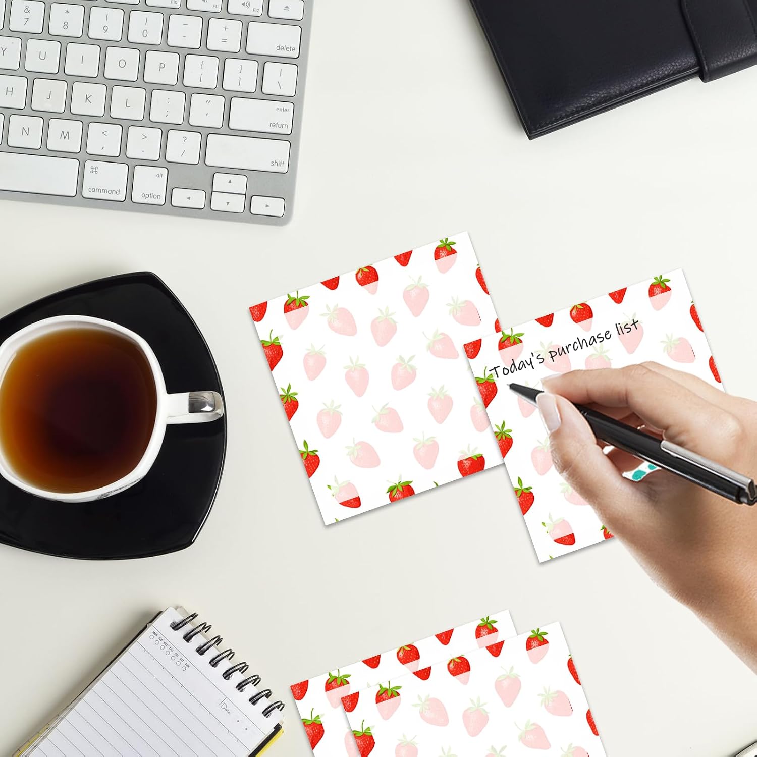 Sticky Notes 3x3 Inches, 2 Pads Cute Colorful Self-Stick Note Pads, Easy to Post for Home, Office and Daily Life Organization Pink Strawberry Pattern image 3