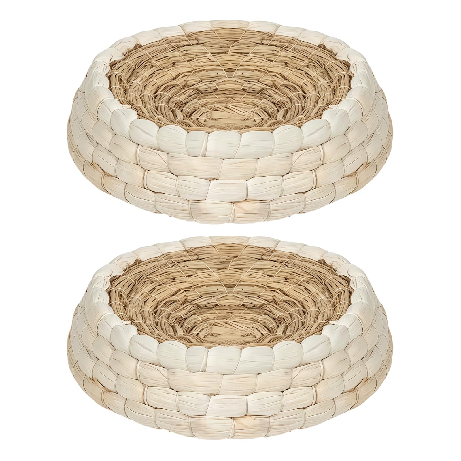 HAICN 2 Pcs Handmade Straw Pigeon Nests Natural Corn Husk Rice Straw Material Flat Bottom Design Egg Hatching Houses for Bird Breeding Resting.