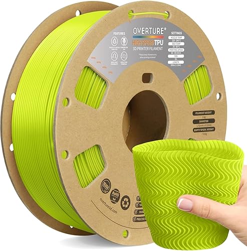 OVERTURE - Filamento de TPU de alta velocidad de 116 pulgadas, rollo flexible 95A, impresora 3D, precisión dimensional +- 0.001 pulgadas, se adapta