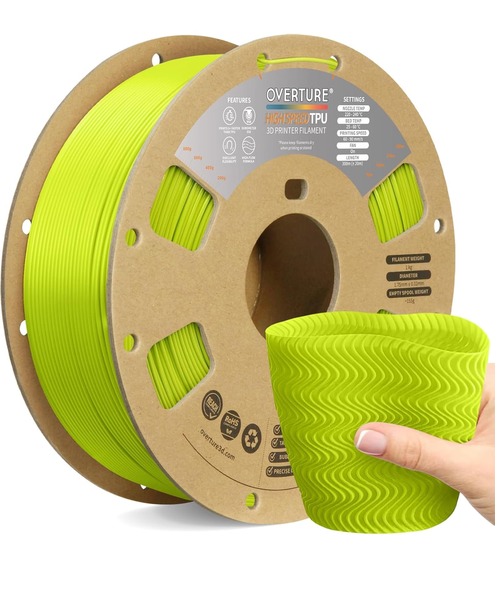 Amazon.com: OVERTURE TPU High Speed Filament 1.75mm Flexible Roll