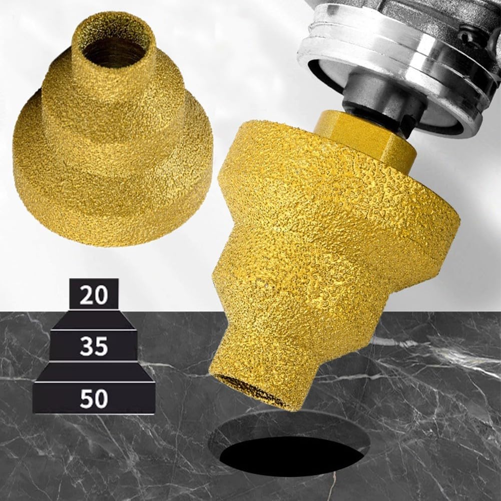 20mm 35mm 50mm Step Drill Bit for Wood Cutting, Diamond Beveling Chamfer Bits for Tiles Marble Countersink Drill Bit for Woodworking, Hole Opening(1Pc Gold)