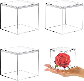KissYou Small Acrylic Box with Lid, Clear Boxes 4 Pack Transparent Square Cube Small Storage Boxes for Wedding,Birthday Halloween Decorations
