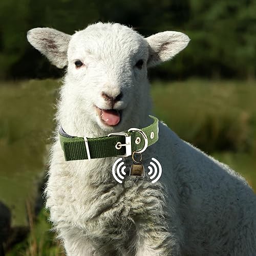 Miniatura 4 de Collares de cabra con campanas, 5 piezas de collar de oveja de nailon ajustable con 10 campanas de latón fuerte antipérdida y llavero, suministros