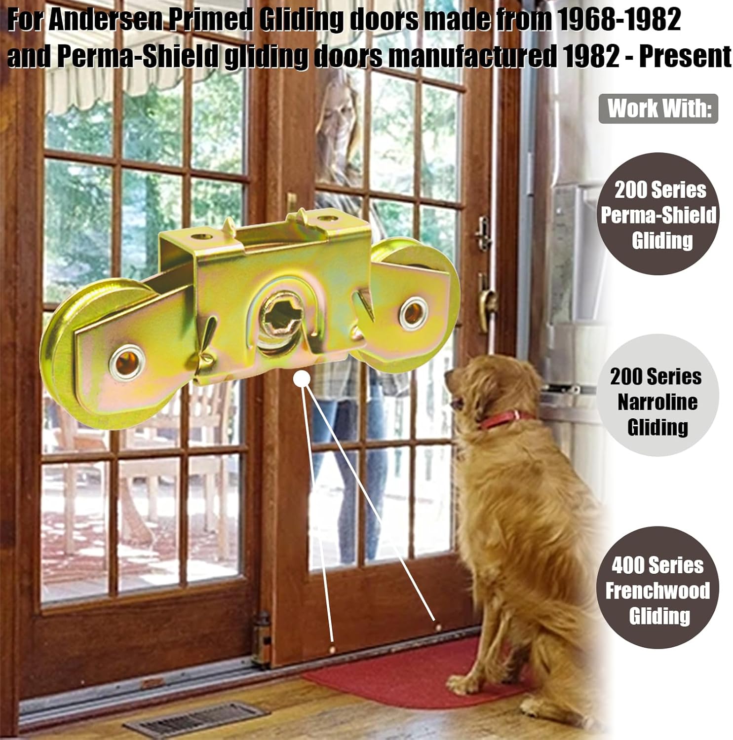 Patio Sliding Door Rollers Replacement Assembly Fits Andersen Gliding Glass Door Roller Part #1997061 (1982 to P), 1-1/4" Tandem Steel Ball Bearing Wheels, 2 Pack