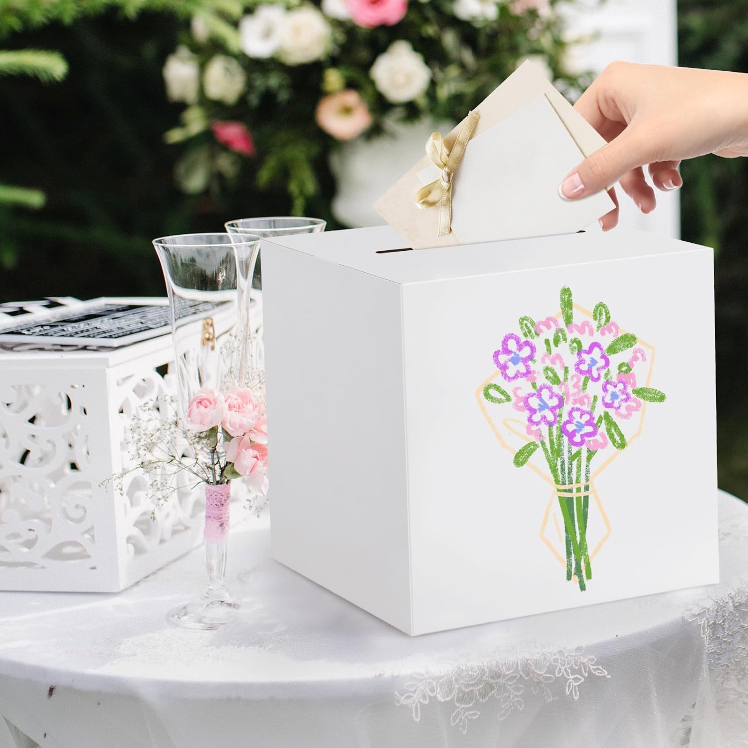 White Card Box with Slot 10'' Receiving Money Box for Party Reception Wedding Anniversary Birthday Baby Showers Graduation Table Centerpiece Decorations
