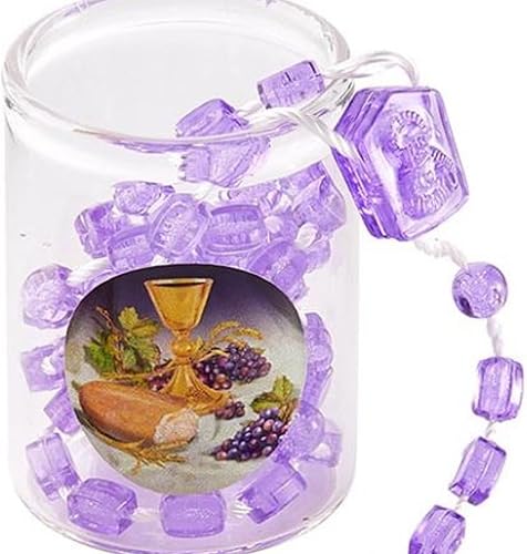 Miniatura 3 de Needzo Rosario Santo de la Primera Comunión del Cuerpo de Cristo, Rosarios de cristal púrpura con cánter de crucifijo en una botella de corcho, 12