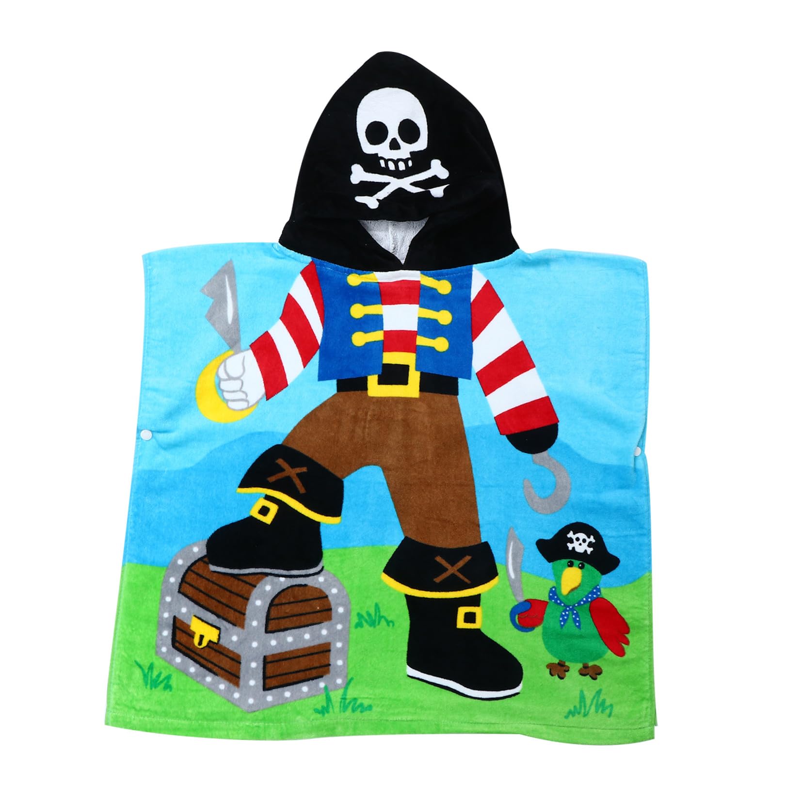 Kinder Kapuzenbadetuch Baumwolle Saugfähiges Badeponcho mit Druckknopf Cartoon Motiv für Strand Schwimmbad