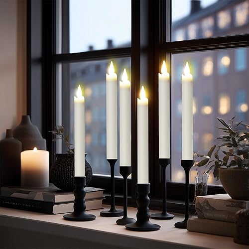 Miniatura 5 de Velas cónicas recargables sin llama, 6 unidades, velas LED cónicas parpadeantes con estación de carga y temporizador remoto para boda, Navidad,