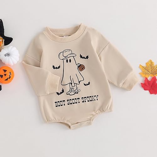 Miniatura 2 de Adobabirl Traje de Halloween para bebé, sudadera de fantasma, calabaza, mameluco, suéter de gran tamaño, lindo para otoño e invierno
