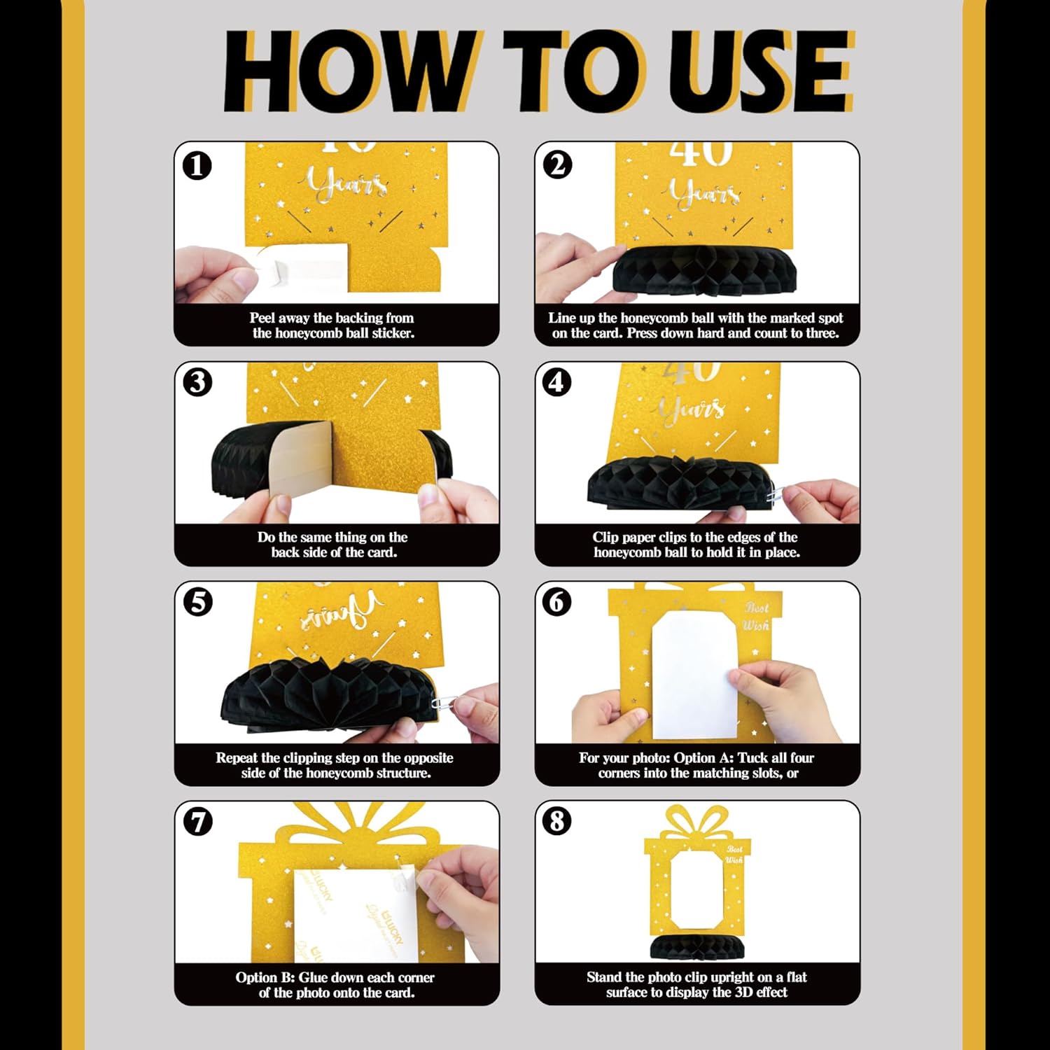 60th Birthday Decorations 8Pcs Black and Gold 1966 Birthday Table Decorations Photo Honeycomb Centerpieces for Women Men 60 Year Old birthday Table Decorations Party Supplies - Image 3