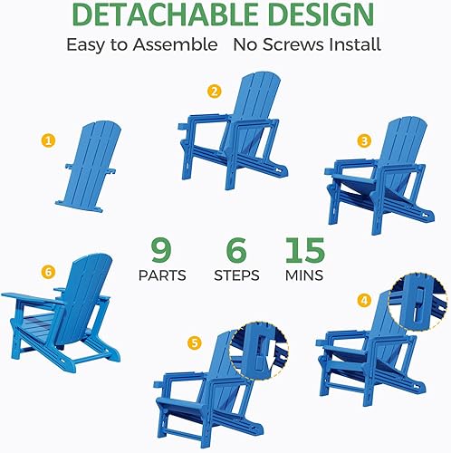 Miniatura 6 de Juego de 2 Sillas Adirondack, Sillas Adirondack de Plástico para Todo Clima, Sillas para Fogata con Portavasos, Silla de Jardín Exterior para Patio,
