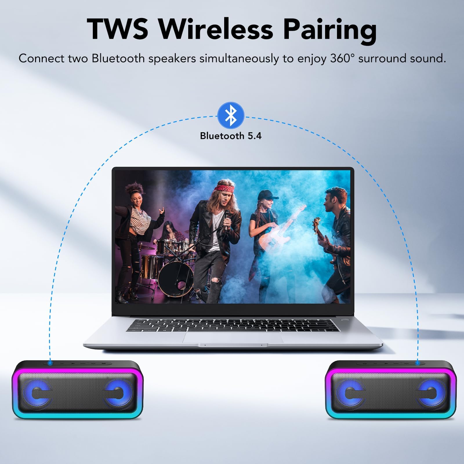 Altavoz Bluetooth Portátil Potente 40W, Altavoces Bluetooth 5.4 con Emparejamiento TWS,7 Cambios RGB, 30 H Reproducción, Impermeable IPX7, Speaker de Exterior para Viajes/Deportes/Fiestas/Ciclismo