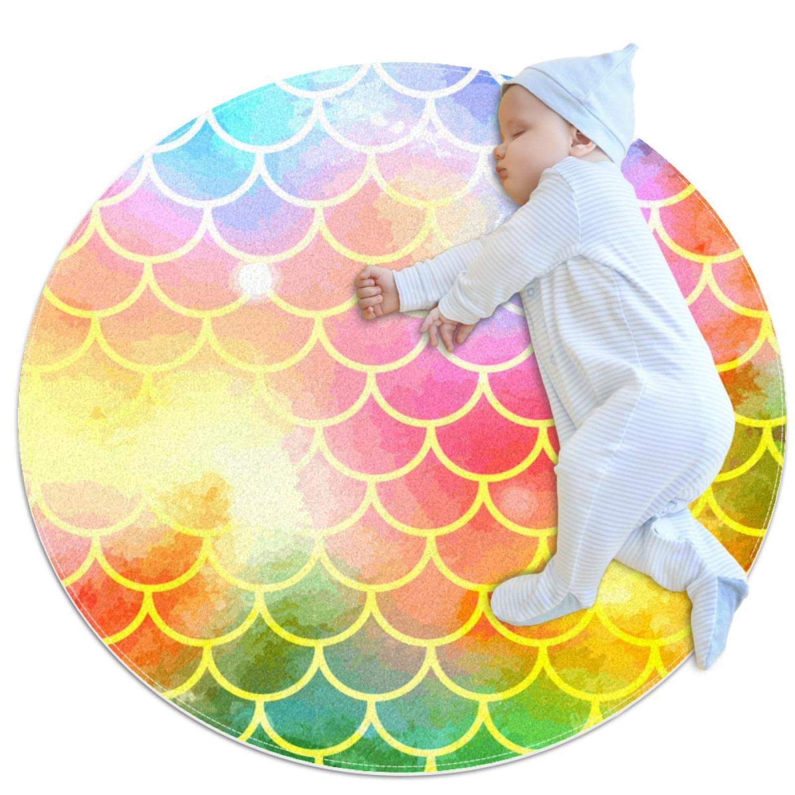 Tapis rond écaille de poisson JDEZ pour colorer la chambre d'enfant