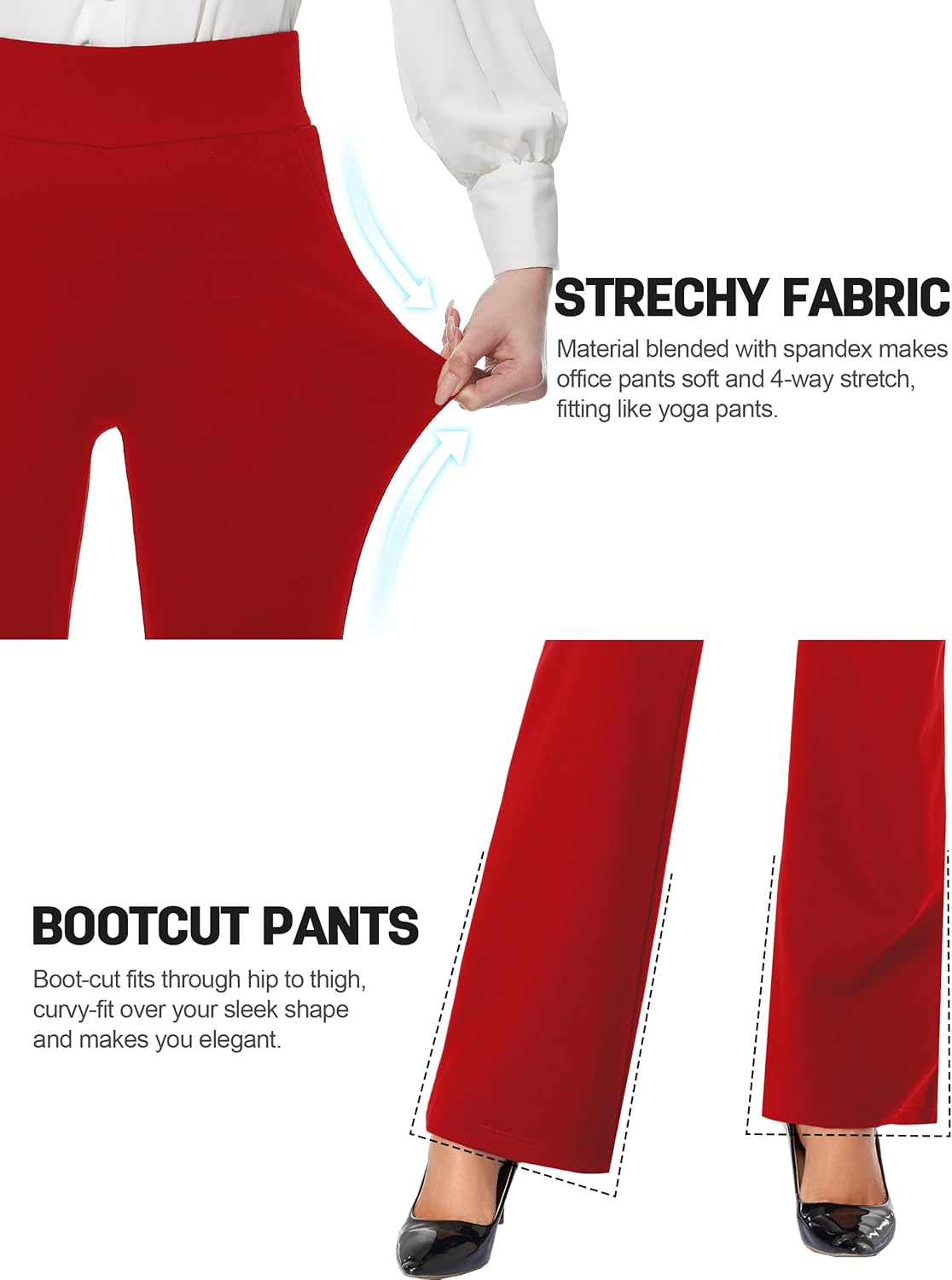 Tapata Women Dress Pants 28"/30"/32"/34" High Waist Stretchy Bootcut Pants Tall, Petite, Regular for Office Business Casual - Image 6