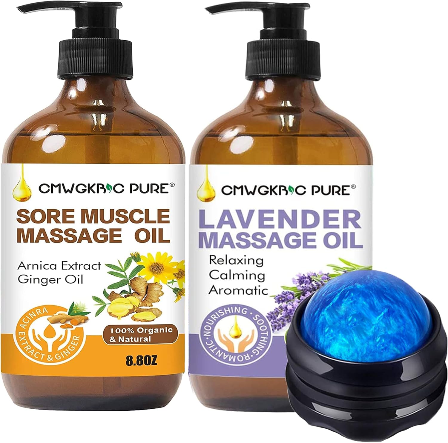 2 Pack Massage Oil for Massage Therapy - Sore Muscle Arnica Ginger Massage Oil -Warming Tired Sore Muscles &Lavender Relaxing Massage Oil -Romantic, Aromatic, Soothing Massage Oil with Massage Ball : Health & Household