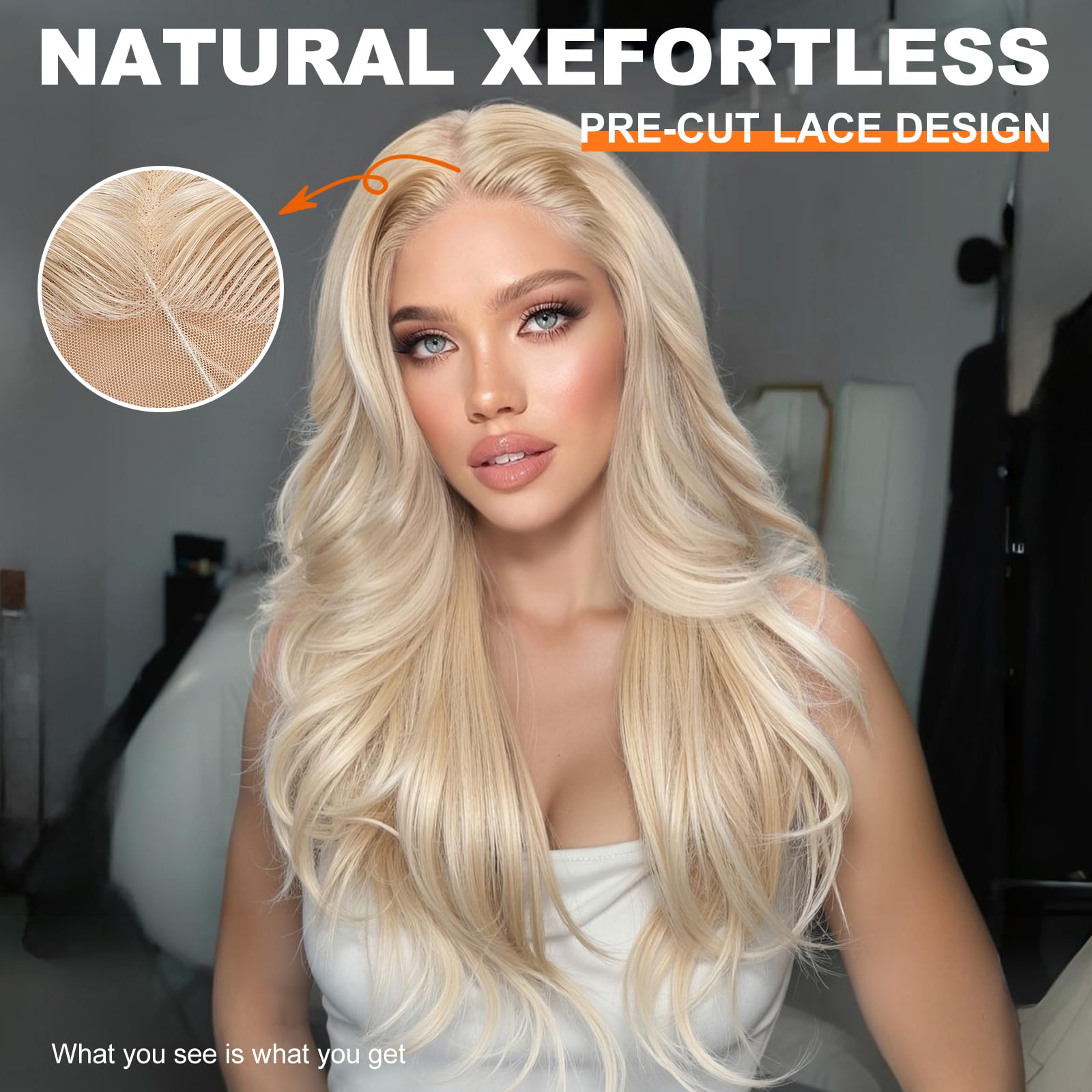Blonde Synthetic Lace Front Wig 613 Blonde Ombre Orange Red Synthetic Lace Front Wigs For  main image 3