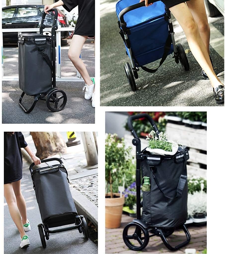 Trolley Cart Multi-Function Shopping Carts, Kitchen Storage Utility Carts, Foldable Shopping Cart, Old Grocery Basket, Portable, Large Capacity, Walking Aid for,Black Rod