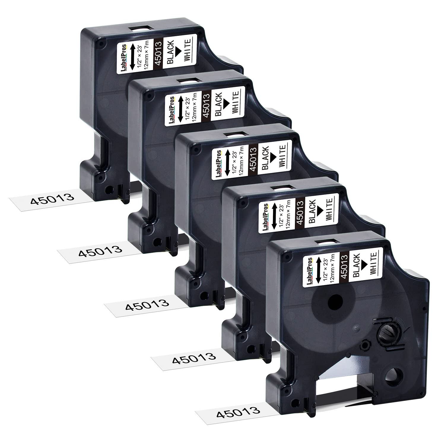 12mm 45013 S0720530 Label Tape Replacement for DYMO D1 45013 45010 45016 45017 45018 45019 45021 Compatible with DYMO D1 160 280 360D 210D (5 pack) (5W)