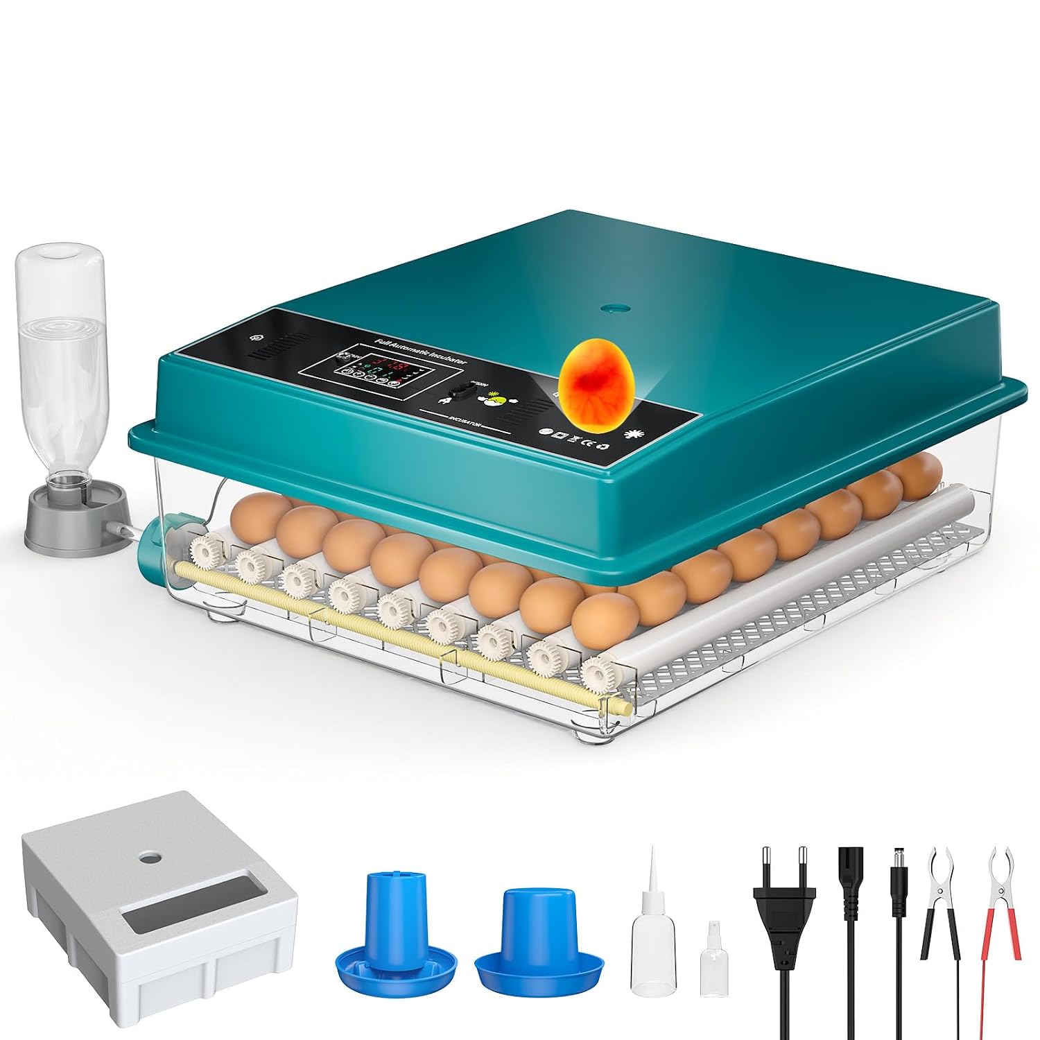 Fully Automatic Incubator 16-64 Eggs Incubator Chicken with Automatic Water Supply & Moisture Control Automatic Egg Turning LED Light Lamp Dual Power Supply 64 Eggs