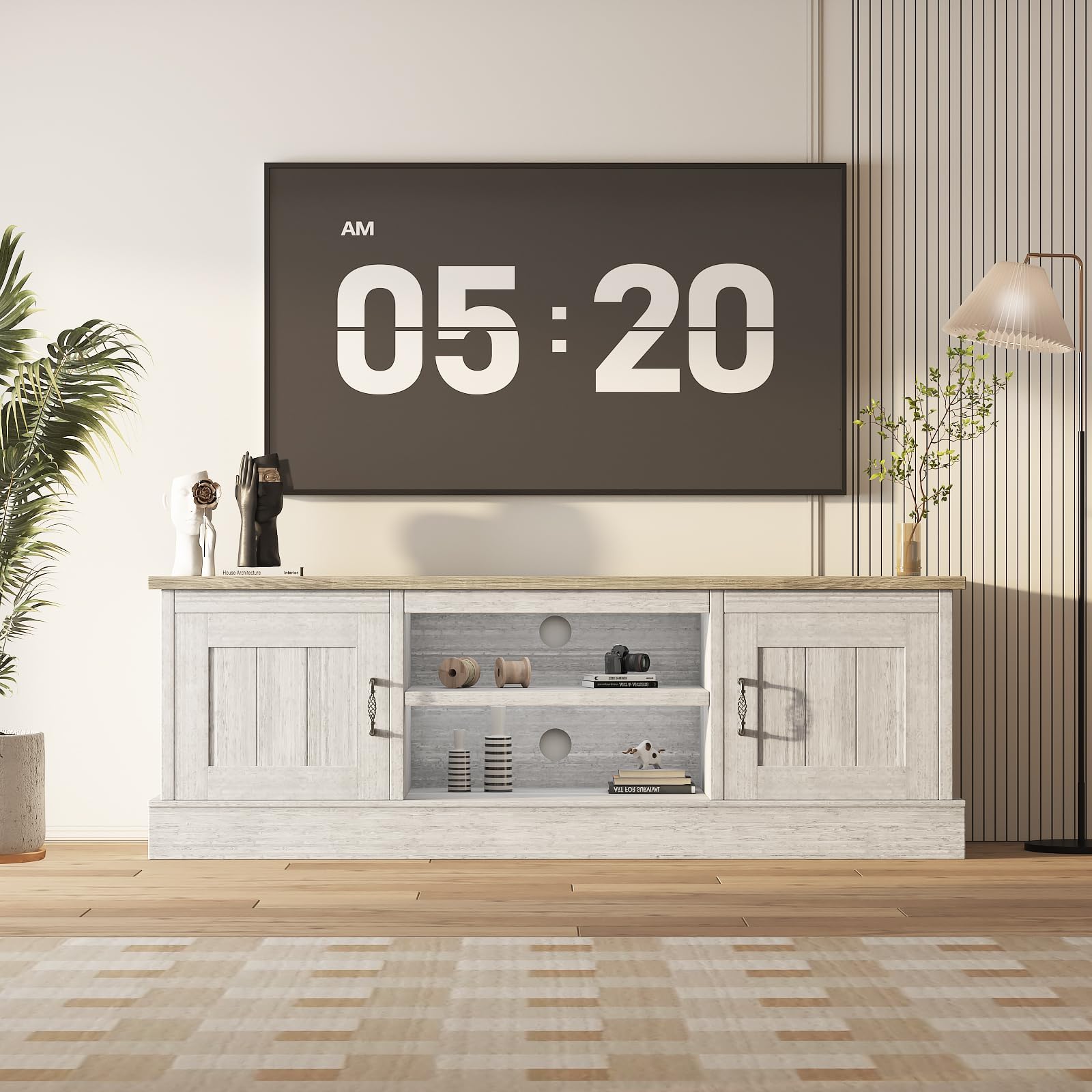 65" TV Stand Entertainment Center with Storage Cabinets, Modern Farmhouse Media Console Table, Rustic Wood Furniture Design for Living Room Office 61 * 17.7 * 21.7 Inch Dark Grey