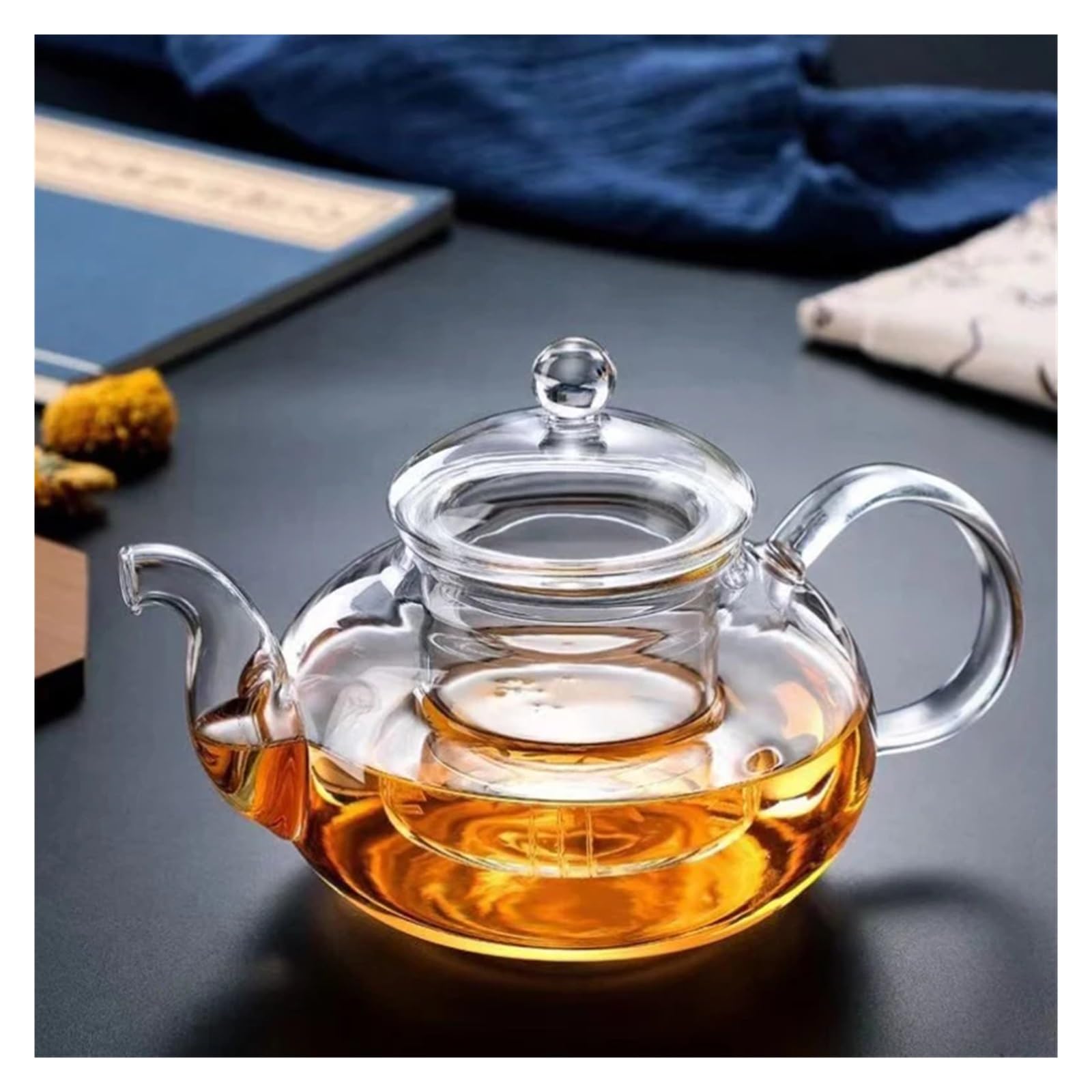teteras Tetera de vidrio espesado resistente al calor filtrable Tetera de vidrio de borosilicato alto Tetera de vidrio calentable Juego de té(600ML)