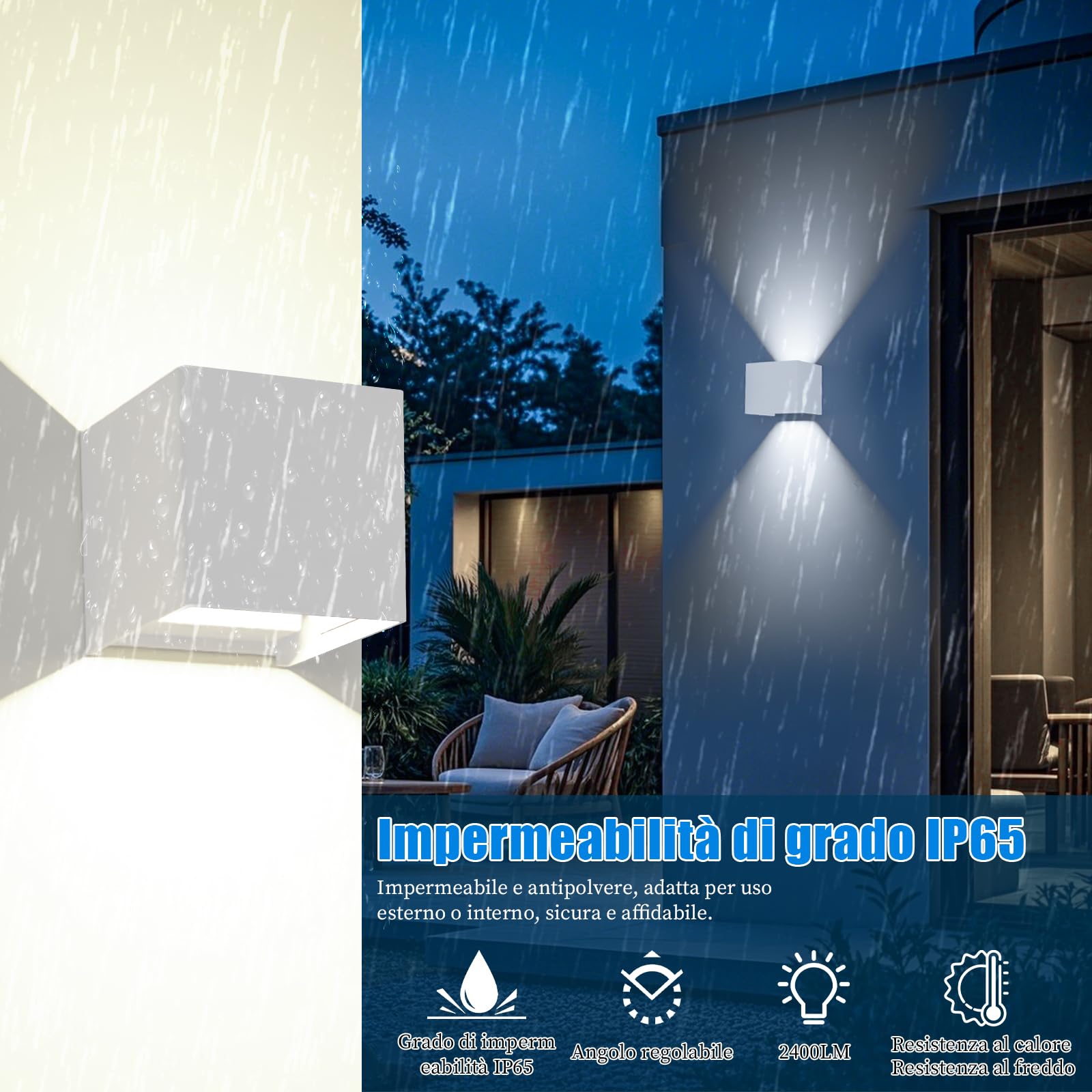 Voltix 2 Pezzi Applique da Parete Esterno Interno LED 12W 4000k, Lampada da Muro Moderna Impermeabile, Lampade da Esterno Quadrata BIANCO (Bianco Naturale - 4000K)