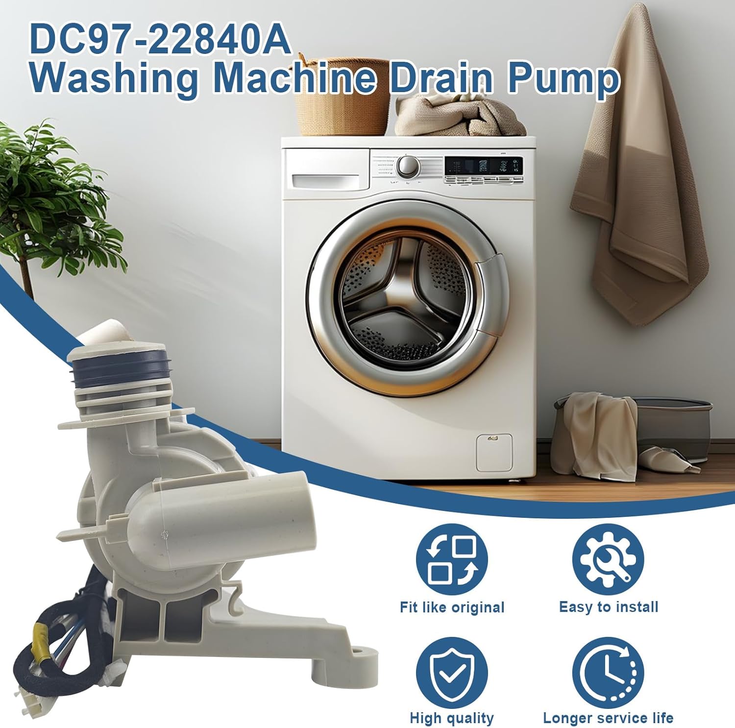 DC97-22840A, DC31-00201A Drain Pump Assembly Replacement for Samsung-PD00077665 AP7187712 PS16735612 EAP16735612 HanyuBD11-1A DC3100201A Washing Machines DC24V 45W