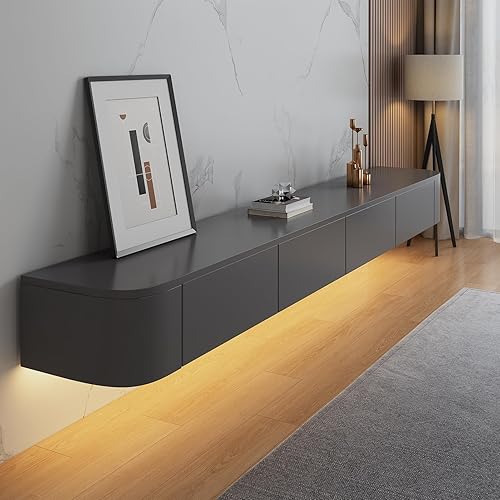 Miniatura 8 de Soporte flotante de TV - Consola multimedia montada en la pared con 2 cajones, centro de entretenimiento flotante, gabinete de TV, estante de