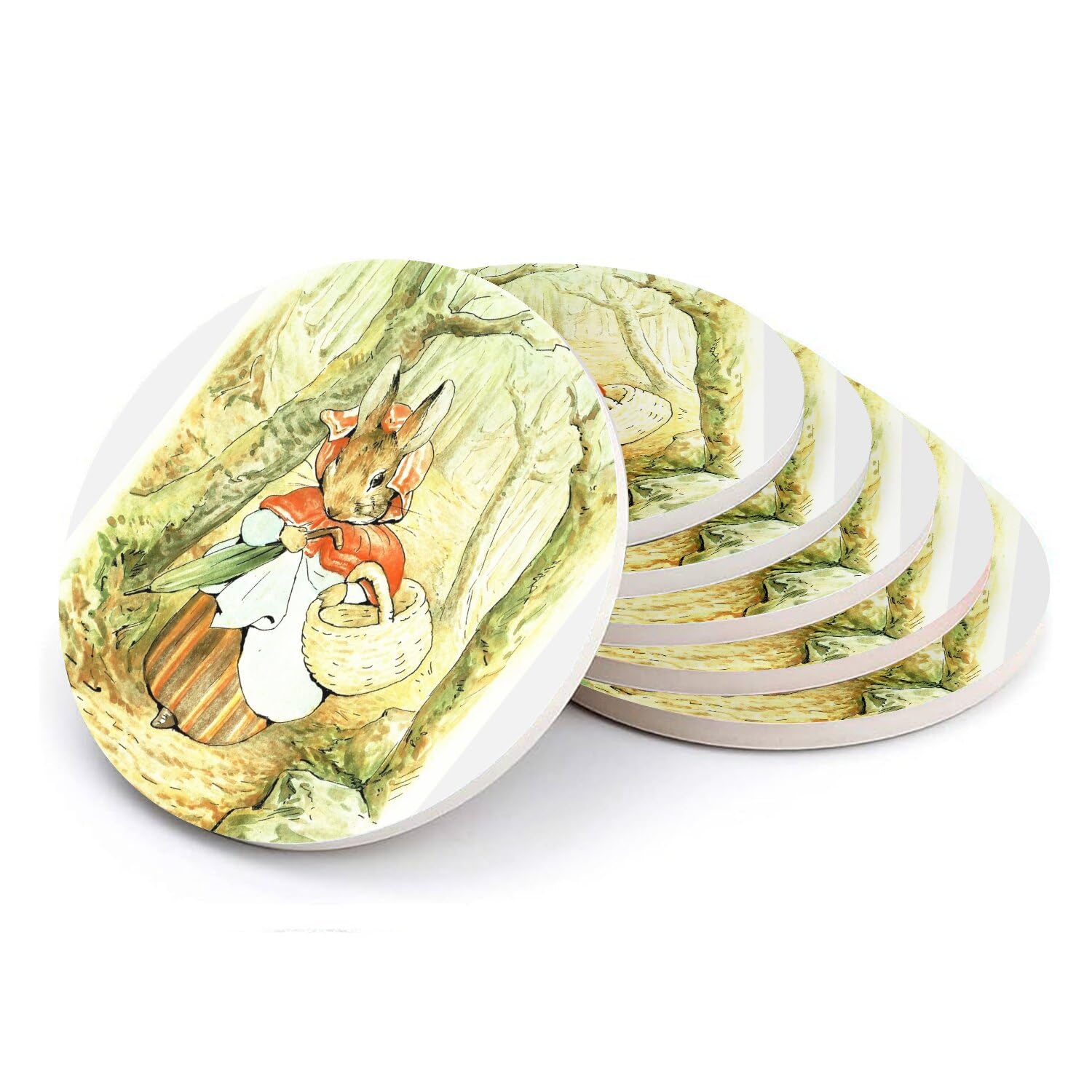 Sous-verre rond céramique 108mm lot de 6 dessous de verre illustration lapin