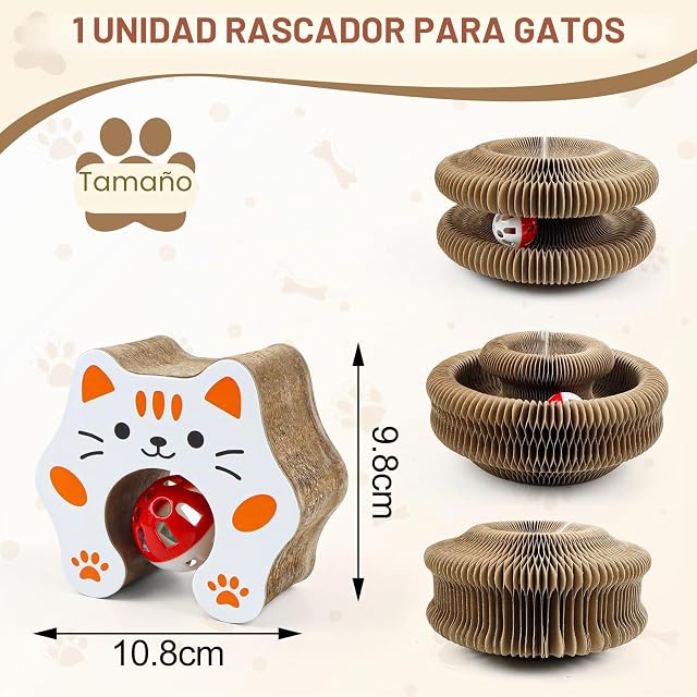 Foto 2 de 8 de Rascador para Gatos, Cat Scratcher con Bola Campana, Juguete de Cartón para Gatos, Juguetes Gato Interactivos