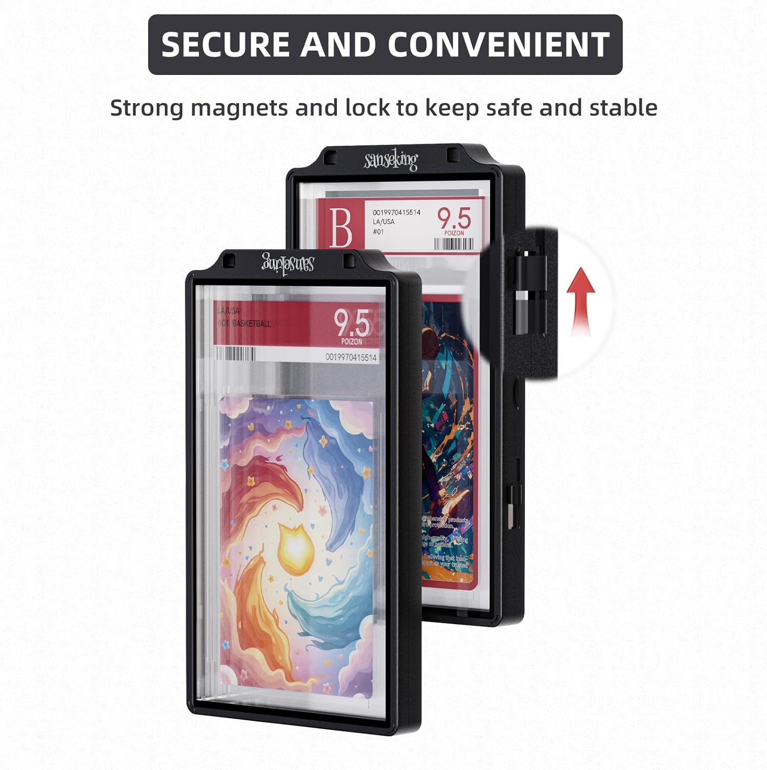 Graded Card Guard Case for BGS Slab Case for Graded Cards Metal Magnetic UV Protection Stackable Graded Card Slab Guard Glass Display Bumper Fit RPA Slabs Mags (Jet Black,55PT)