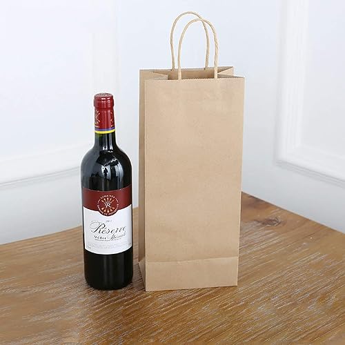 Miniatura 5 de WUWEOT Paquete de 50 bolsas de papel kraft, 5.4 x 3.3 x 13 pulgadas, bolsas reciclables de vino marrón, bolsas de regalo de papel, bolsas de envío