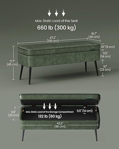 Miniatura 3 de VASAGLE EKHO Collection - Storage Ottoman Bench, Entryway Bedroom Bench, 15 Gallons, Synthetic Leather with Stitching, Mid-Century Modern, Safety
